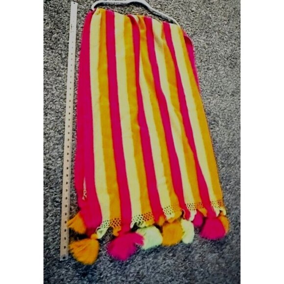 Fluorescent Rare Y2K Cotton Blend Long Scarf Shawl Wrap Knitted w/Fringe, Balls - Picture 6 of 7